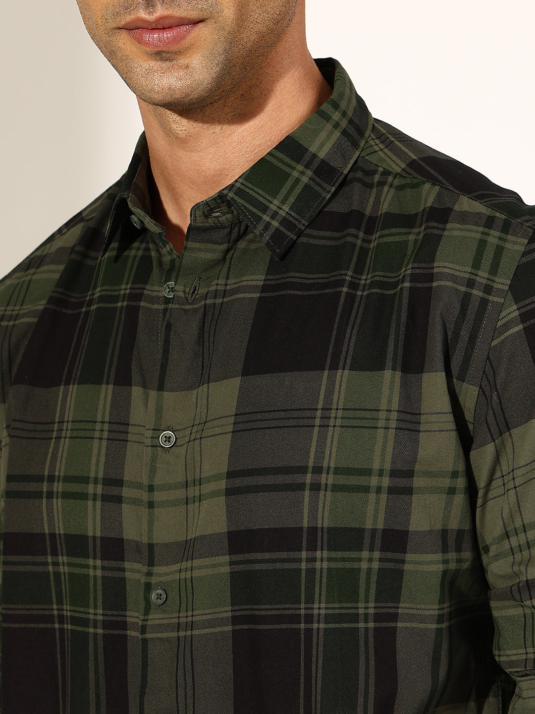 Men's Checked Olive Regular Fit Casual Shirt