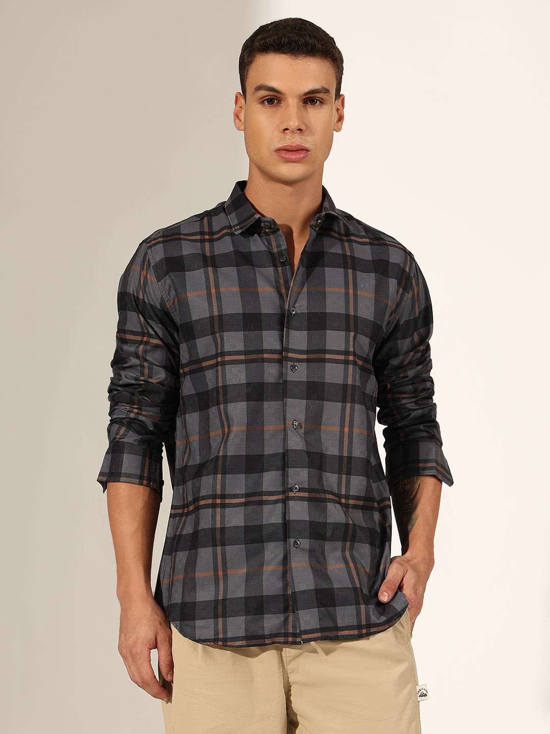 Men's Checked Grey Regular Fit Casual Shirt