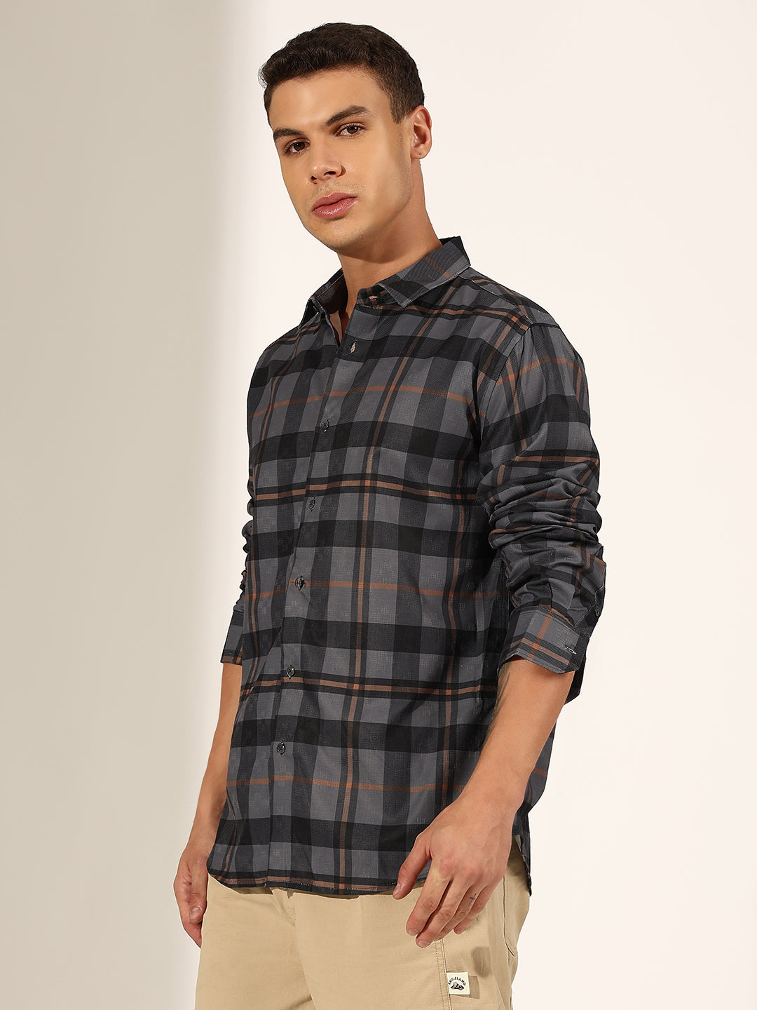 Men's Checked Grey Regular Fit Casual Shirt