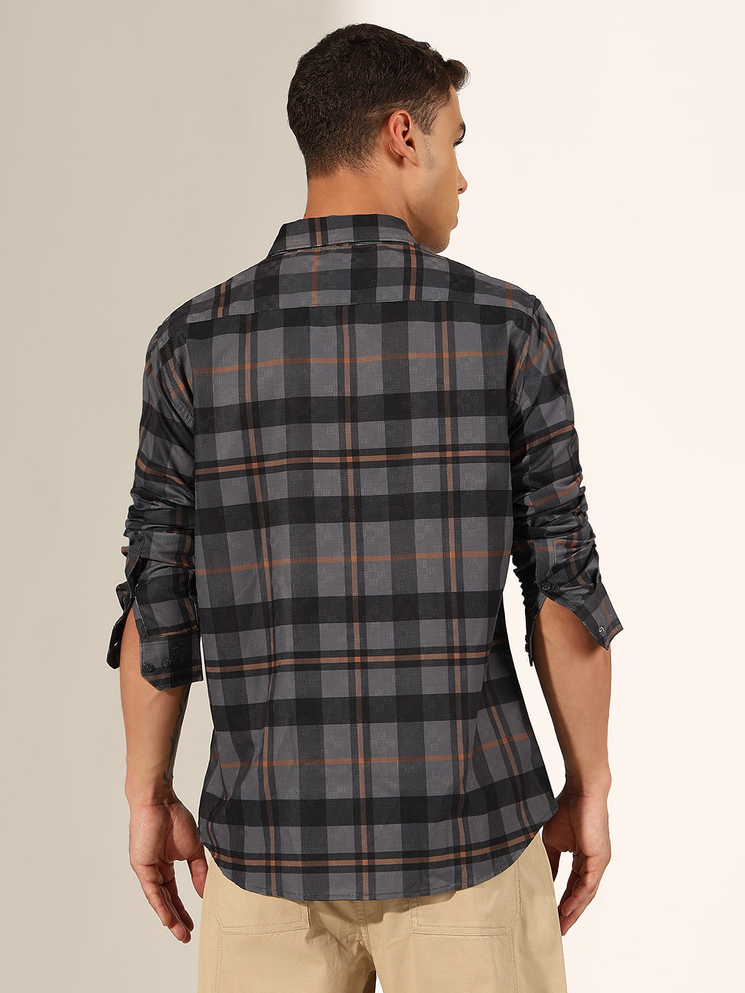Men's Checked Grey Regular Fit Casual Shirt