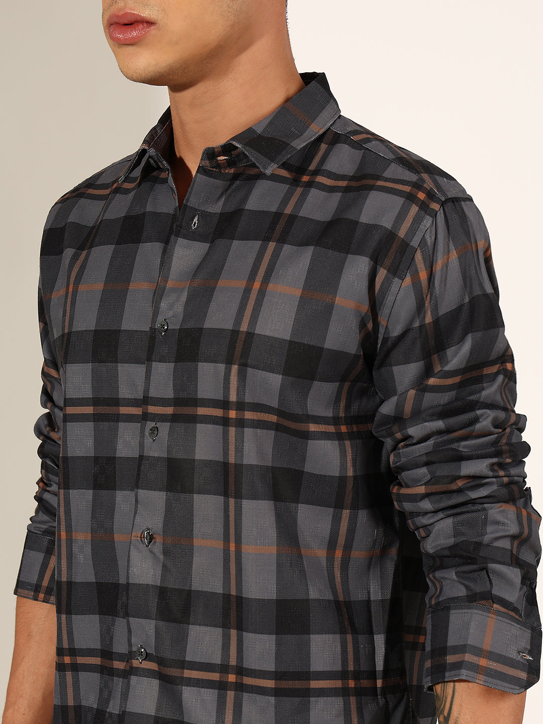 Men's Checked Grey Regular Fit Casual Shirt