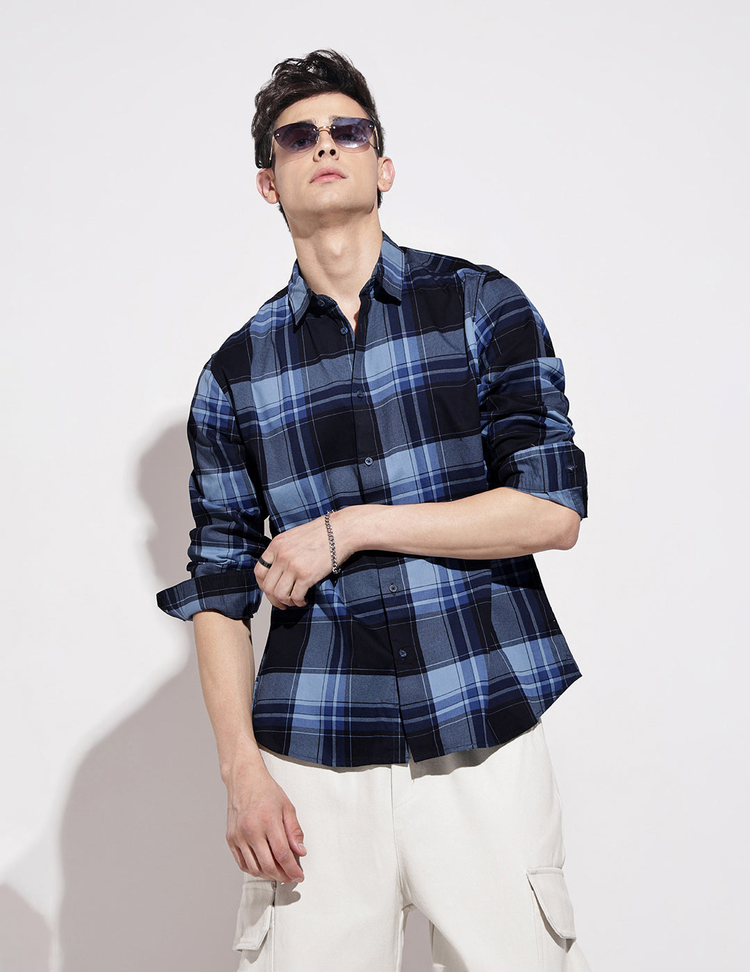 Men's Checked Navy Blue Long Sleeve Regular Fit Shirt