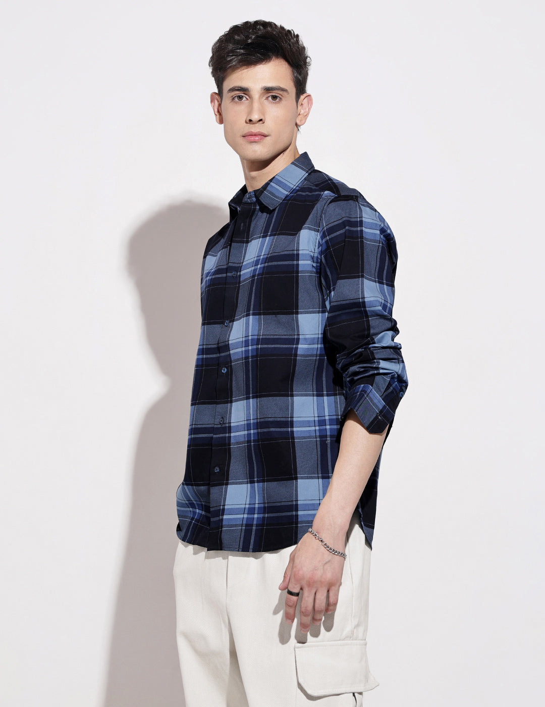 Men's Checked Navy Blue Long Sleeve Regular Fit Shirt