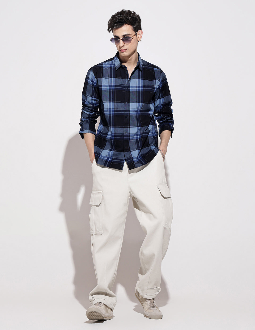 Men's Checked Navy Blue Long Sleeve Regular Fit Shirt