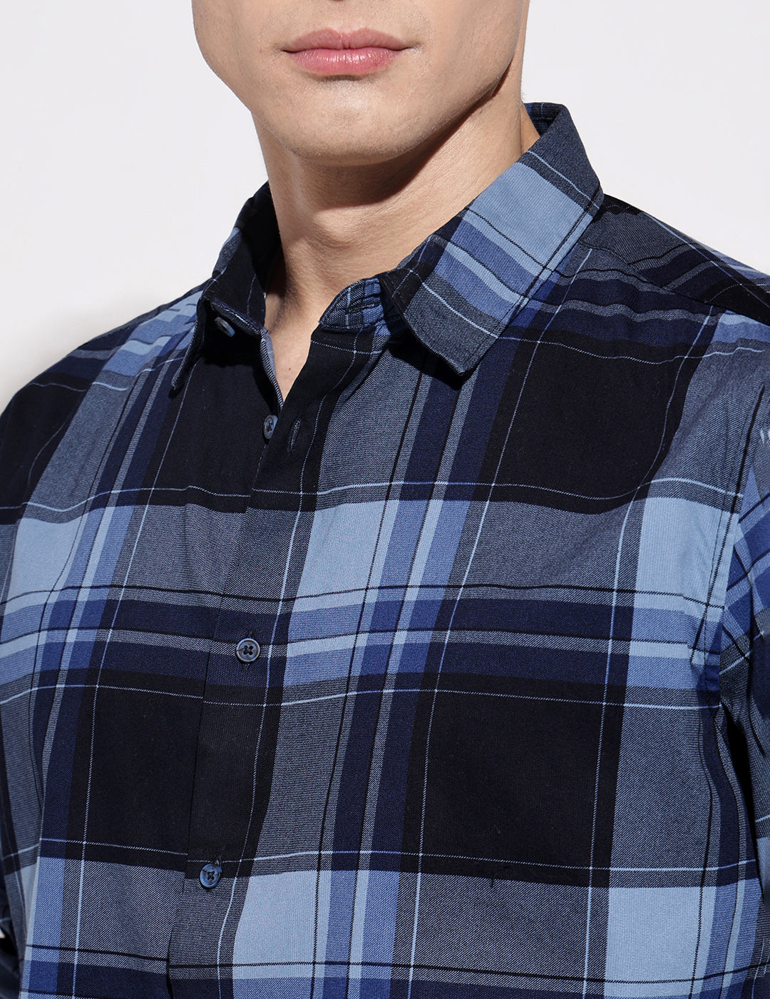 Men's Checked Navy Blue Long Sleeve Regular Fit Shirt