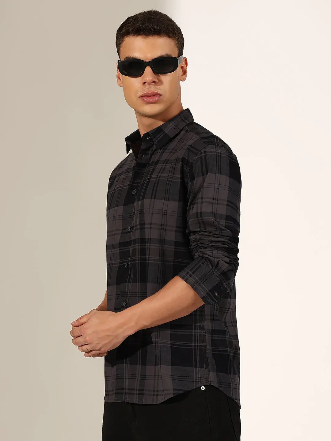 Men's Checked Grey Regular Fit Casual Shirt - from SHOWOFFFF