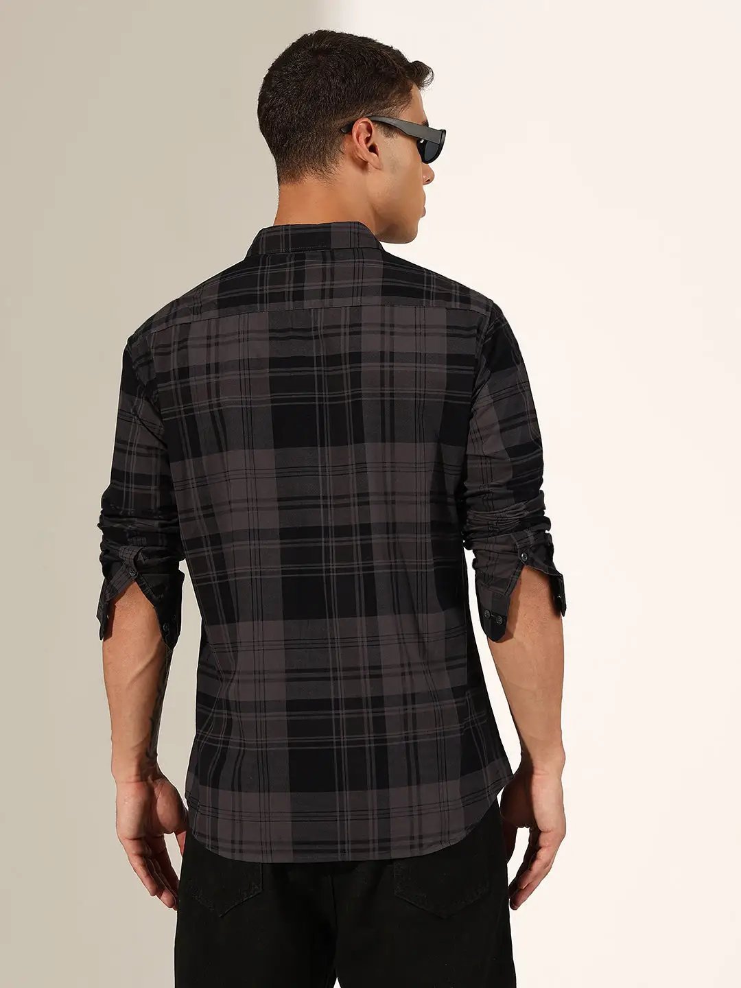Men's Checked Grey Regular Fit Casual Shirt - from SHOWOFFFF