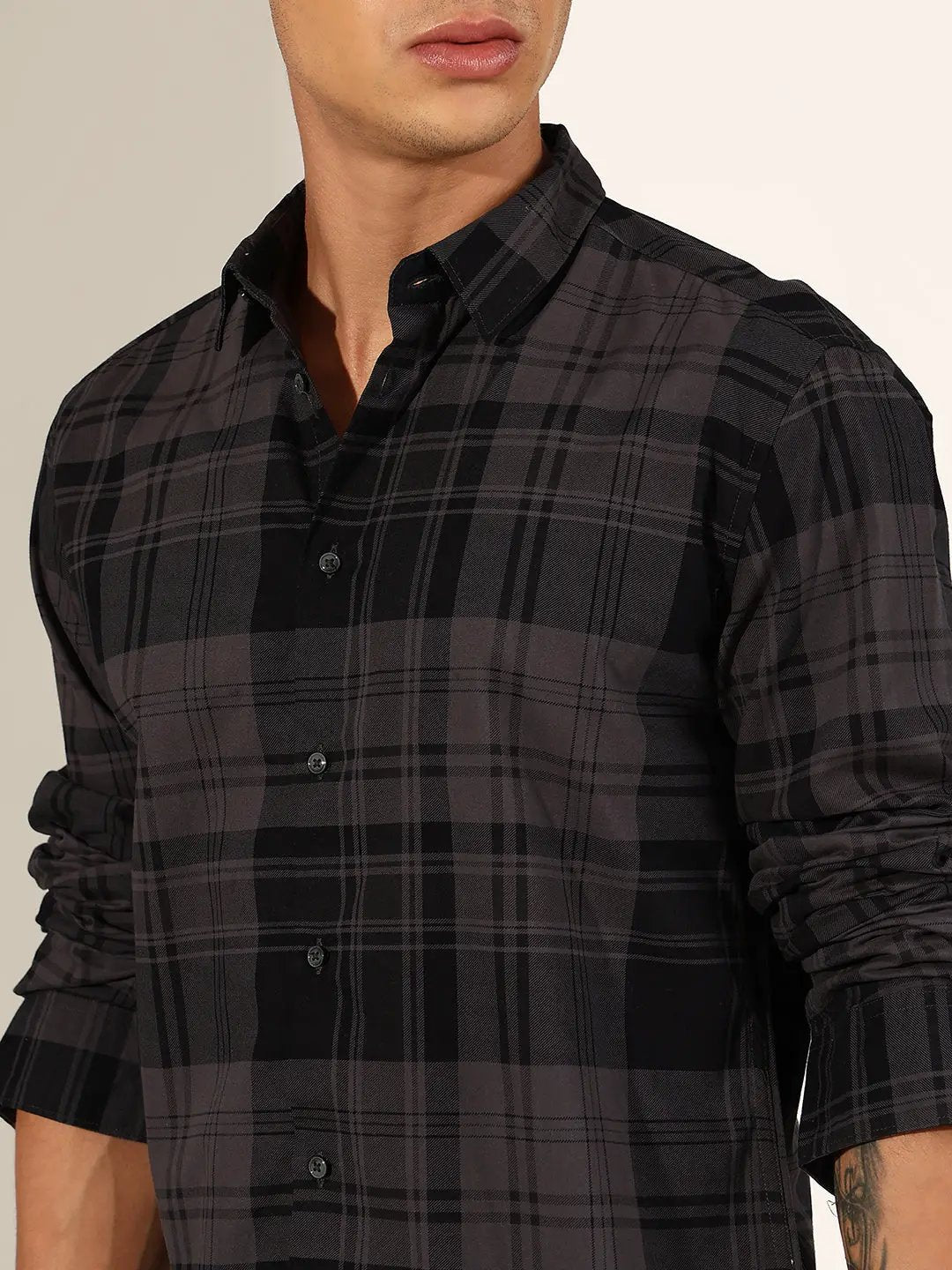 Men's Checked Grey Regular Fit Casual Shirt - from SHOWOFFFF