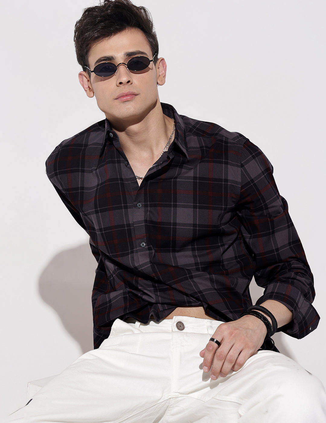 Men's Checked Navy Blue Long Sleeve Regular Fit Shirt