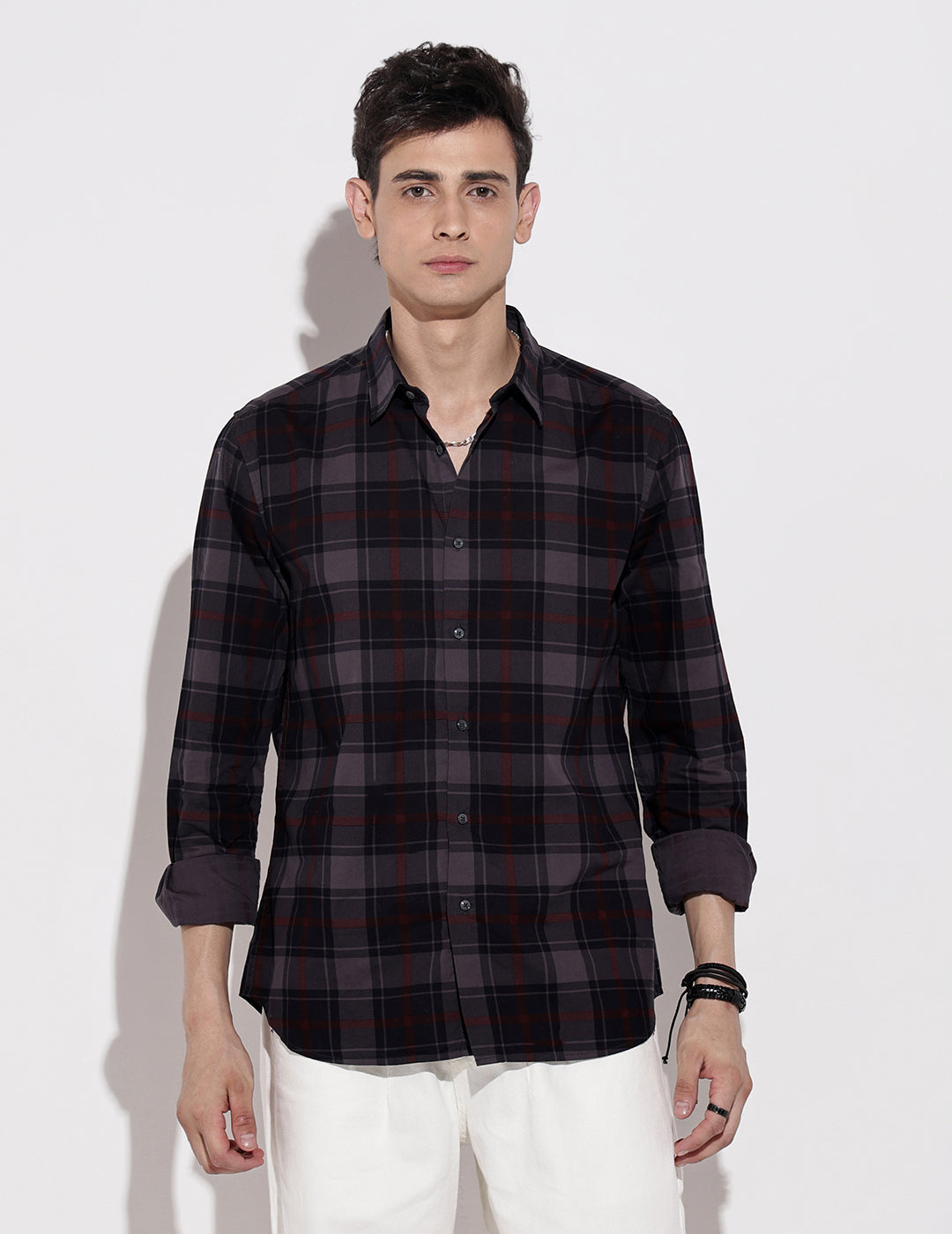 Men's Checked Navy Blue Long Sleeve Regular Fit Shirt