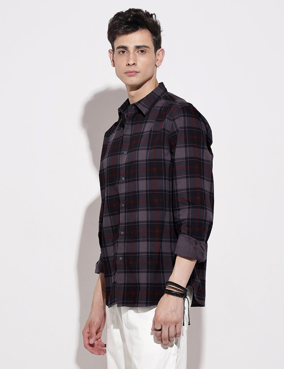 Men's Checked Navy Blue Long Sleeve Regular Fit Shirt