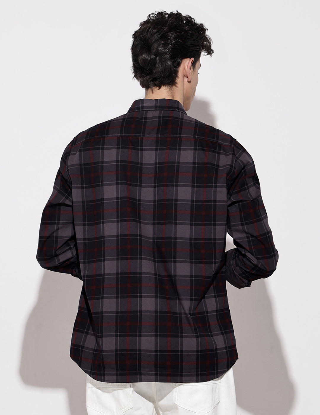 Men's Checked Navy Blue Long Sleeve Regular Fit Shirt