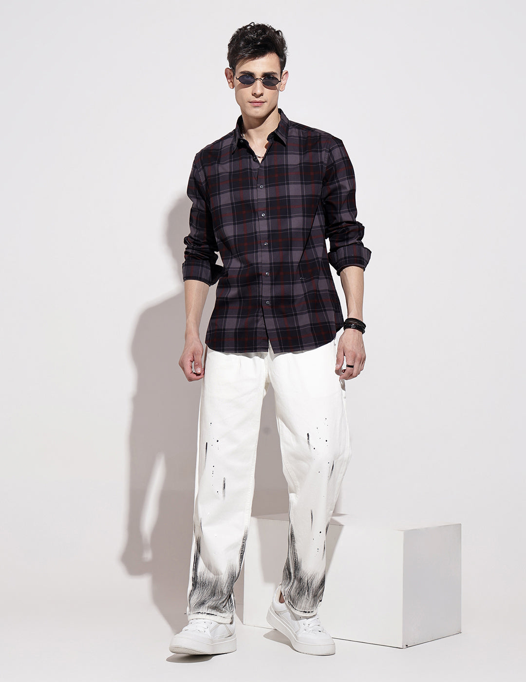 Men's Checked Navy Blue Long Sleeve Regular Fit Shirt