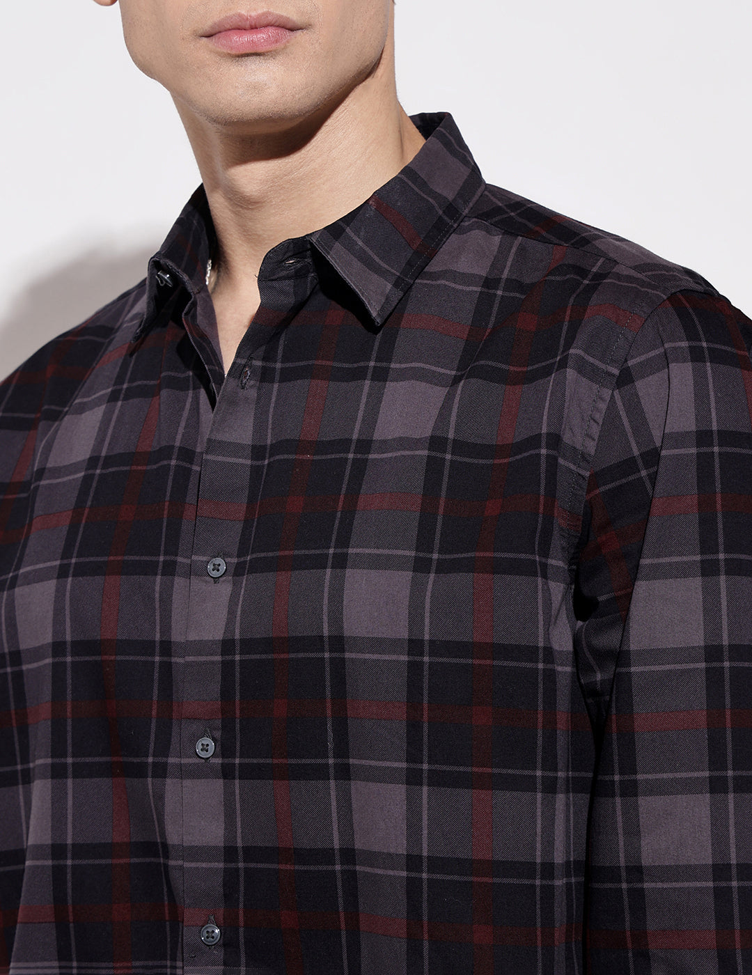 Men's Checked Navy Blue Long Sleeve Regular Fit Shirt