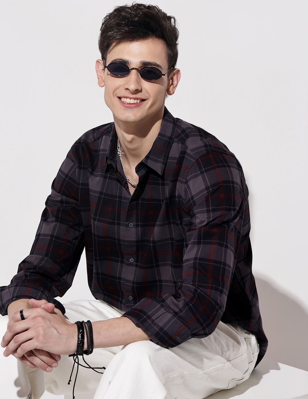 Men's Checked Navy Blue Long Sleeve Regular Fit Shirt