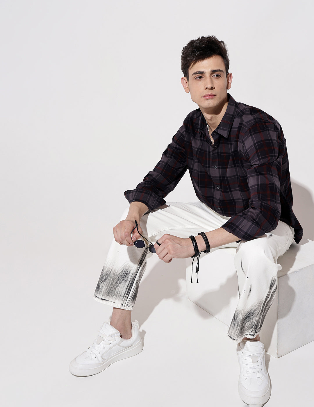 Men's Checked Navy Blue Long Sleeve Regular Fit Shirt