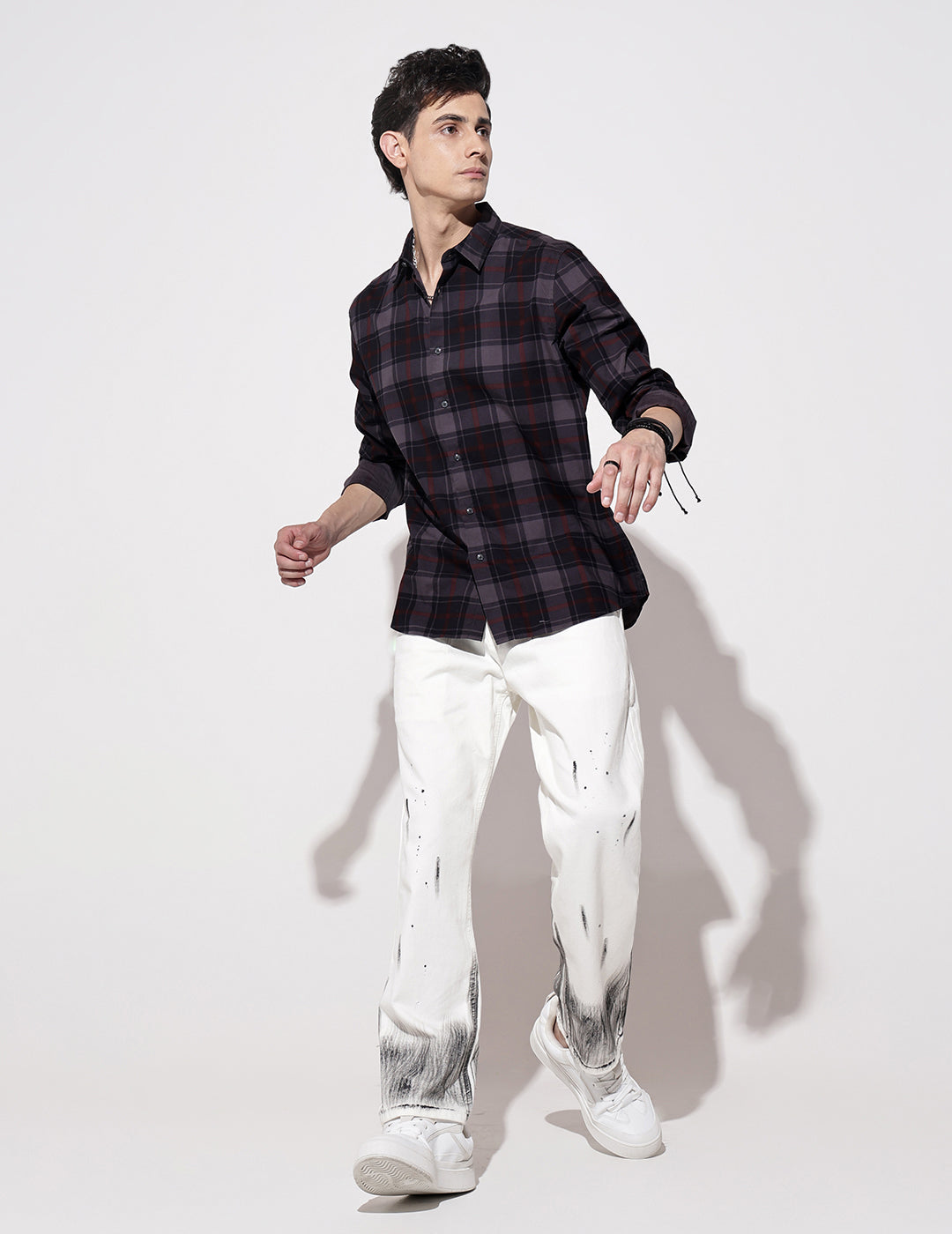 Men's Checked Navy Blue Long Sleeve Regular Fit Shirt