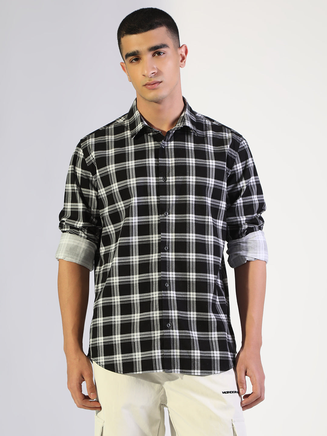 Men's Checked Black Regular Fit Casual Shirt
