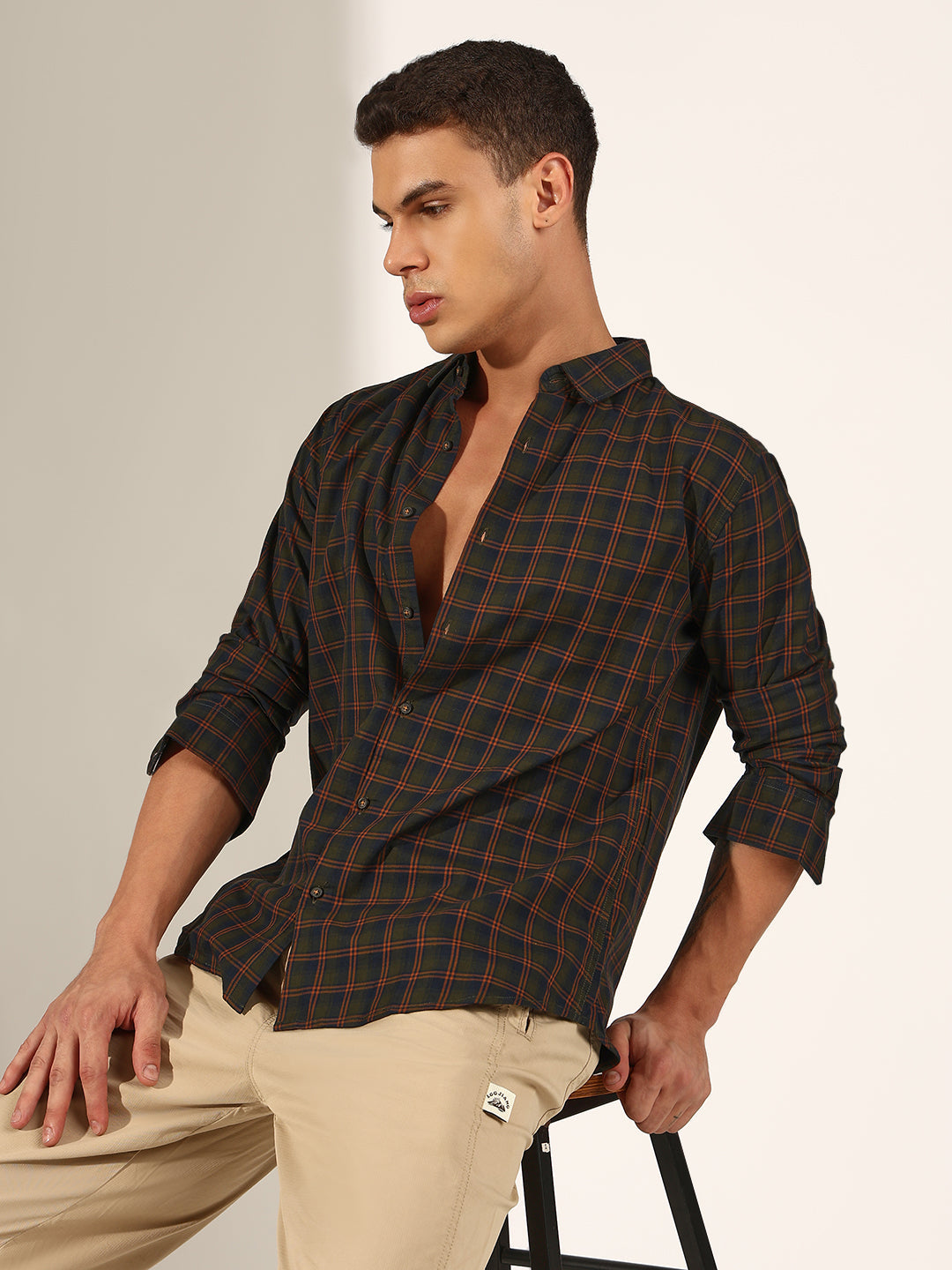 Men's Checked Olive Regular Fit Casual Shirt