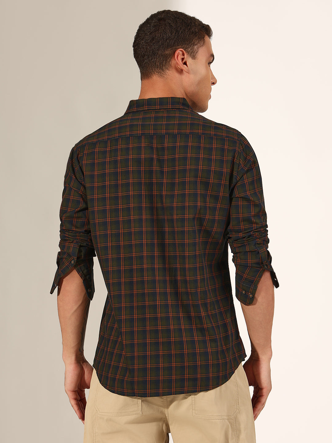 Men's Checked Olive Regular Fit Casual Shirt