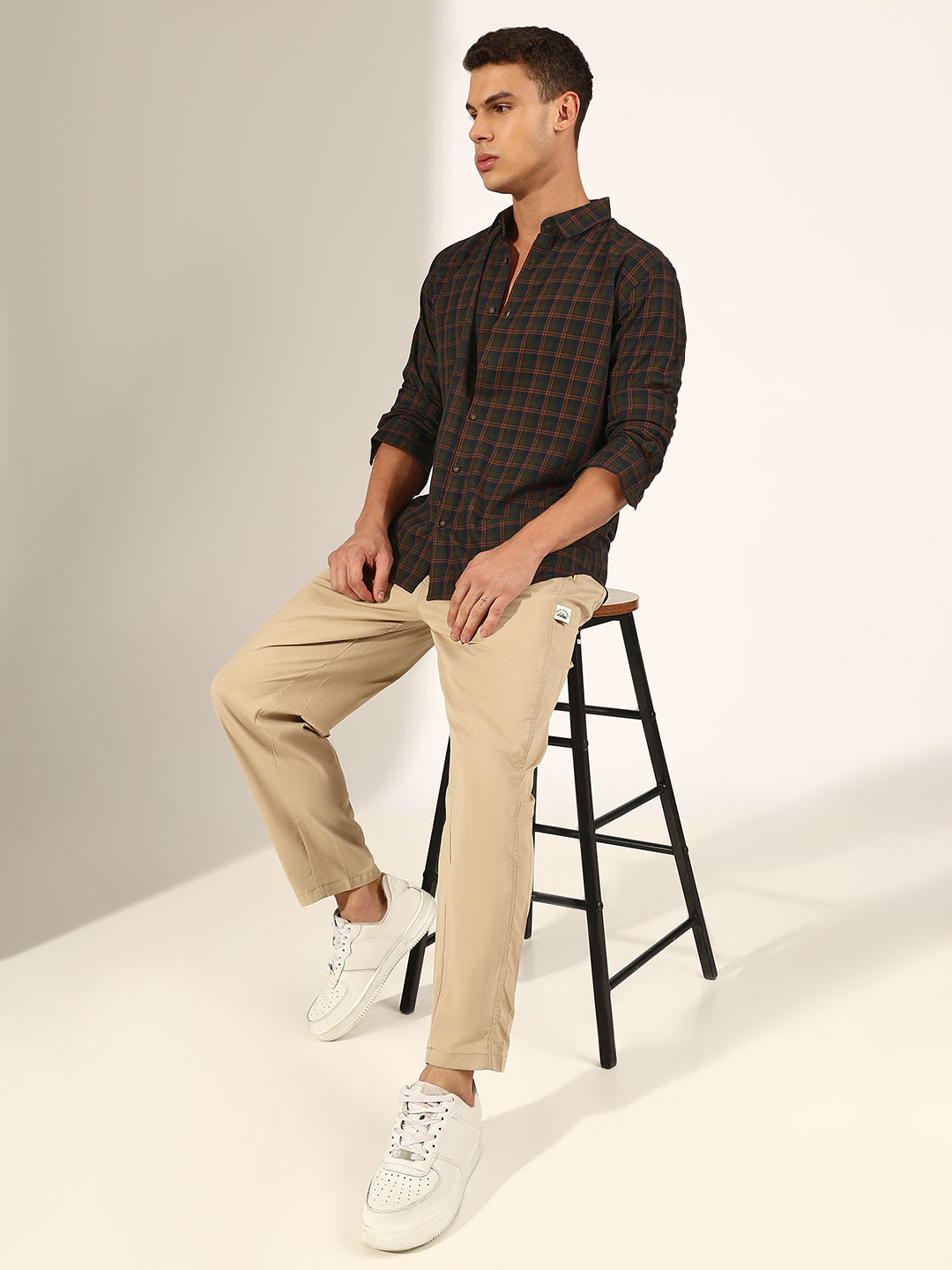 Men's Checked Olive Regular Fit Casual Shirt