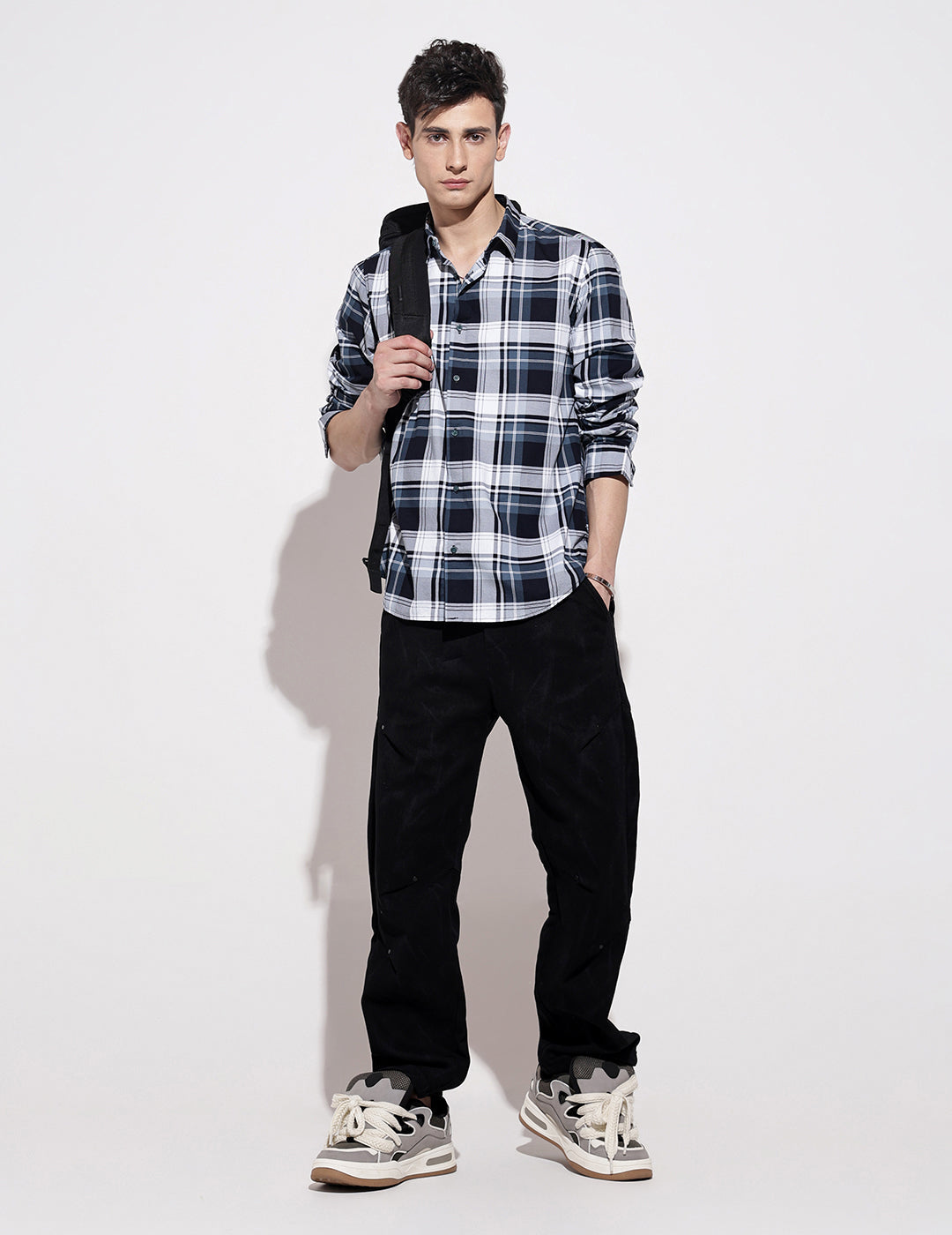 Men's Checked Navy Blue Long Sleeve Regular Fit Shirt