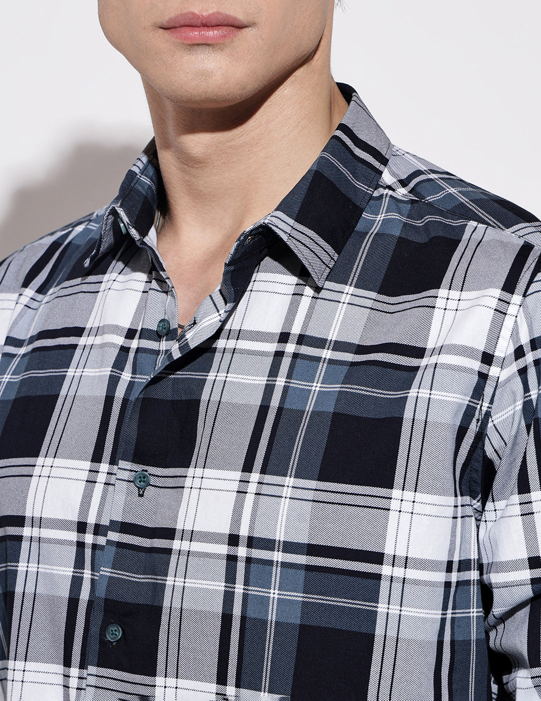 Men's Checked Navy Blue Long Sleeve Regular Fit Shirt