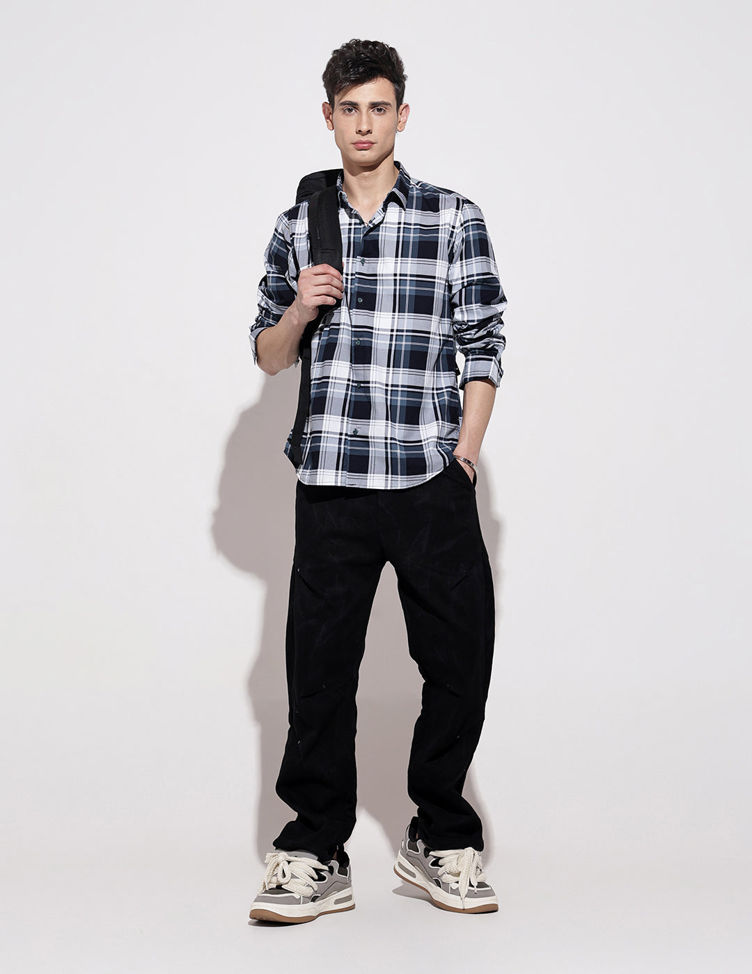 Men's Checked Navy Blue Long Sleeve Regular Fit Shirt