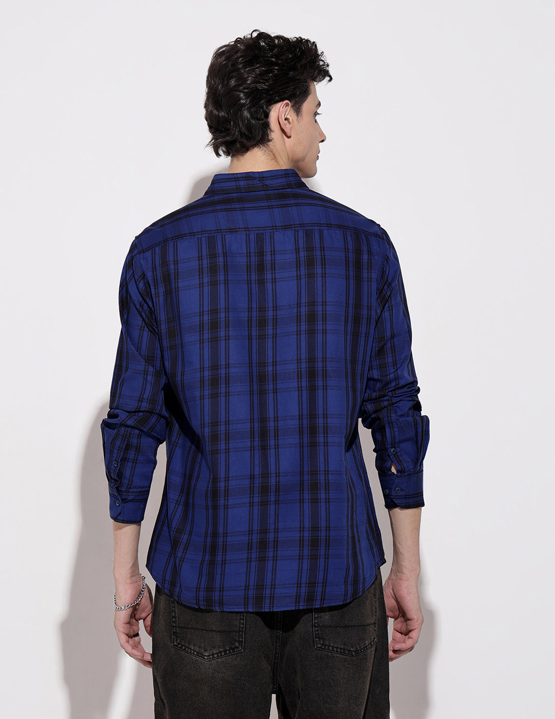 Men's Checked Blue Long Sleeve Regular Fit Shirt