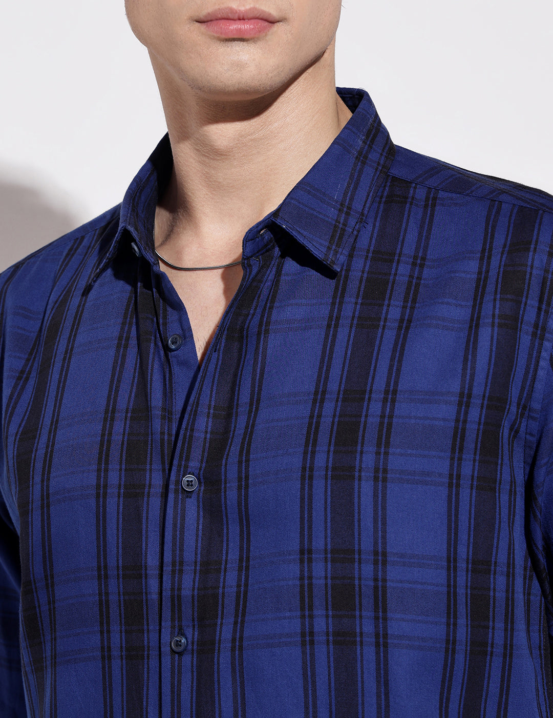 Men's Checked Blue Long Sleeve Regular Fit Shirt