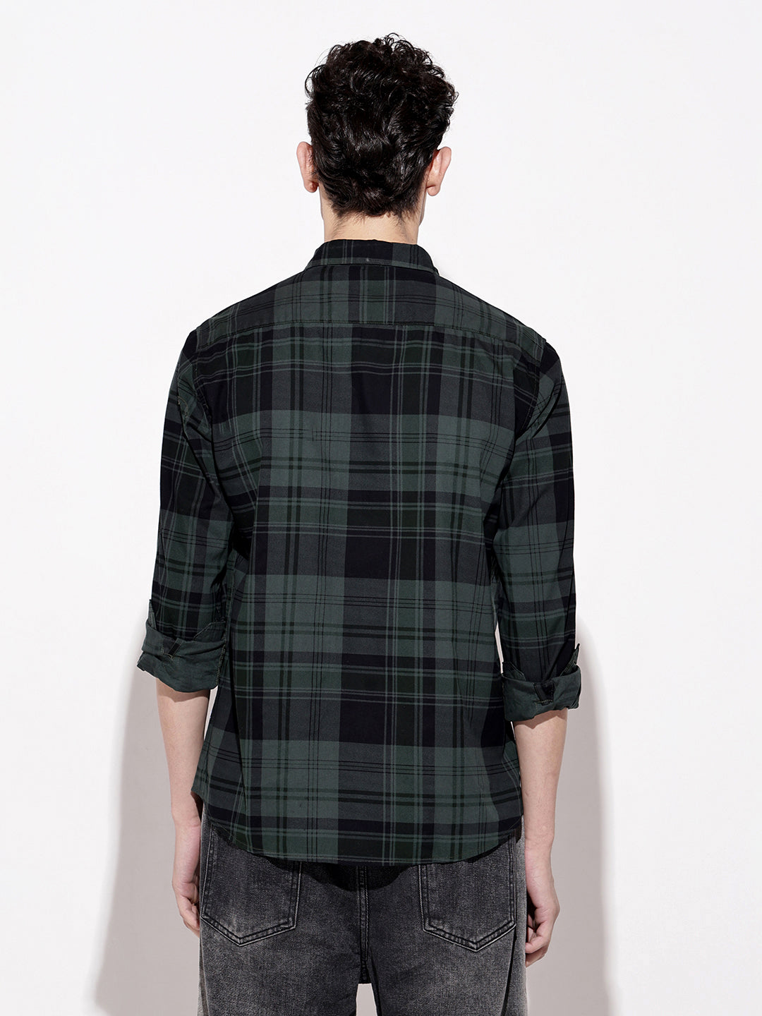 Men's Checked Green Long Sleeve Regular Fit Shirt