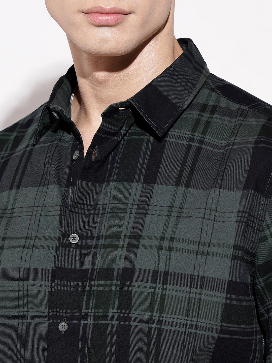 Men's Checked Green Long Sleeve Regular Fit Shirt