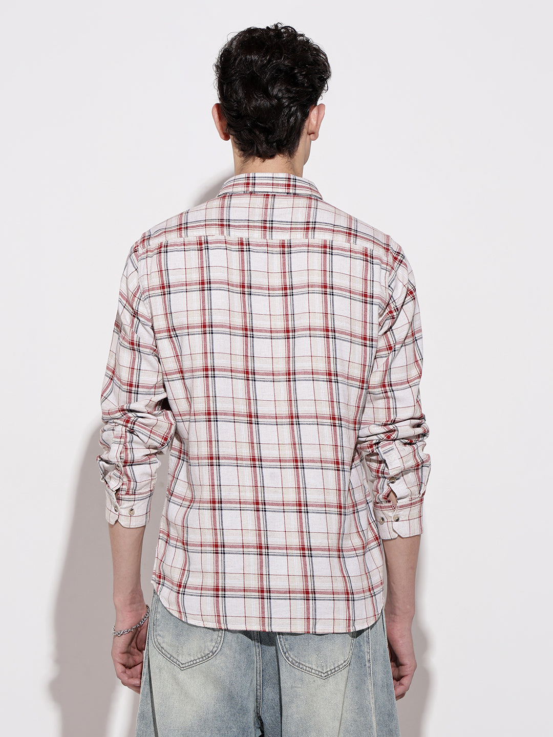 Men's Checked Beige Long Sleeve Regular Fit Shirt