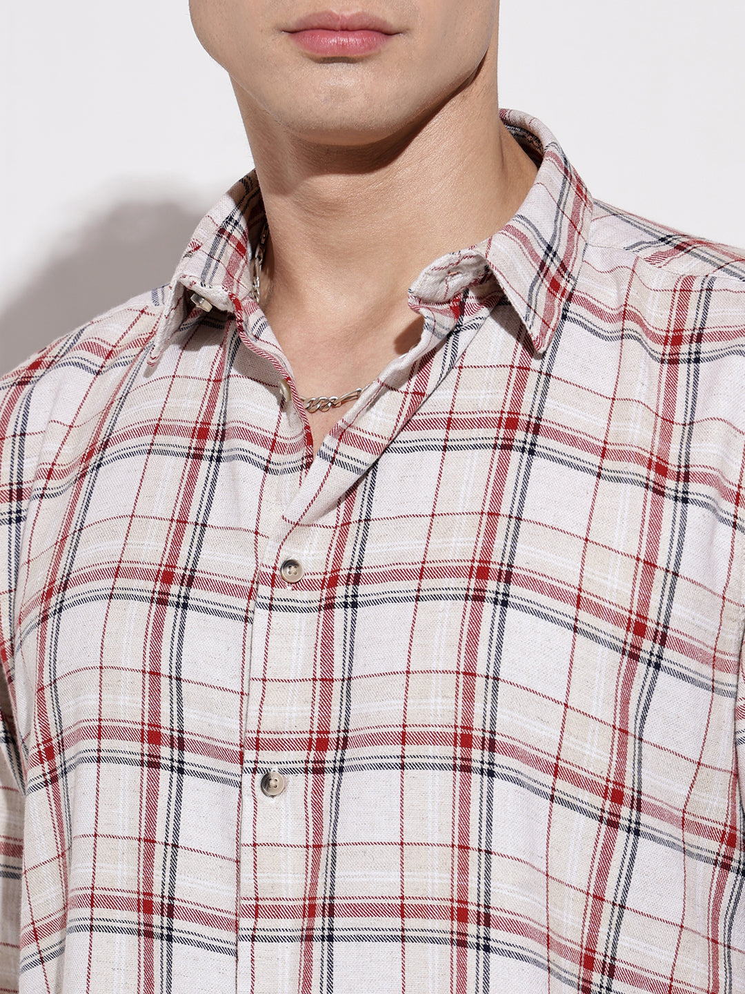 Men's Checked Beige Long Sleeve Regular Fit Shirt