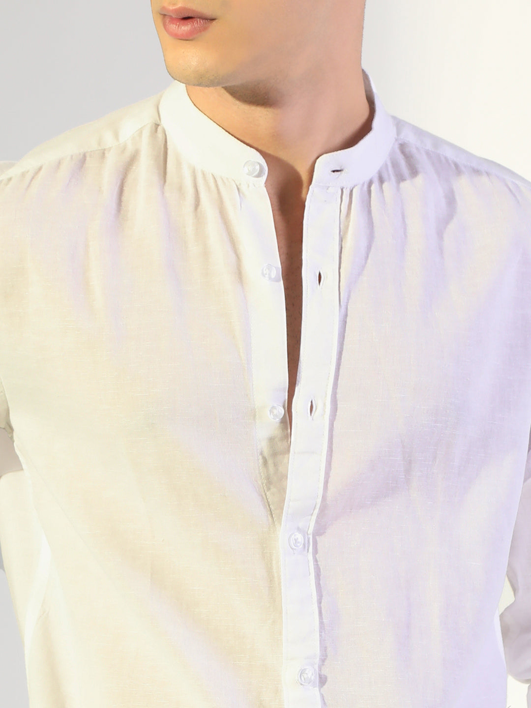 Men's White Regular Fit Mandarin Collar Shirt