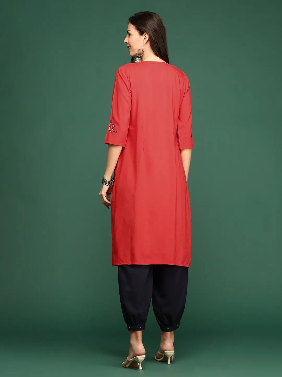 Women's Embroidered Red Straight Kurta - from SHOWOFFFF