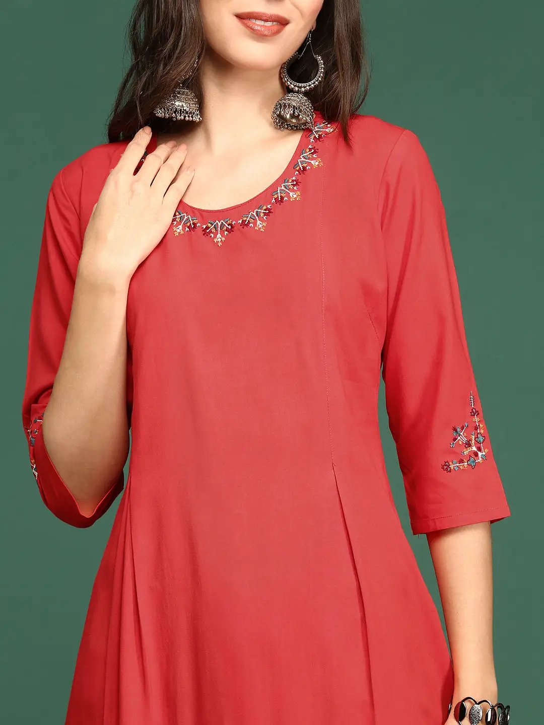Women's Embroidered Red Straight Kurta - from SHOWOFFFF