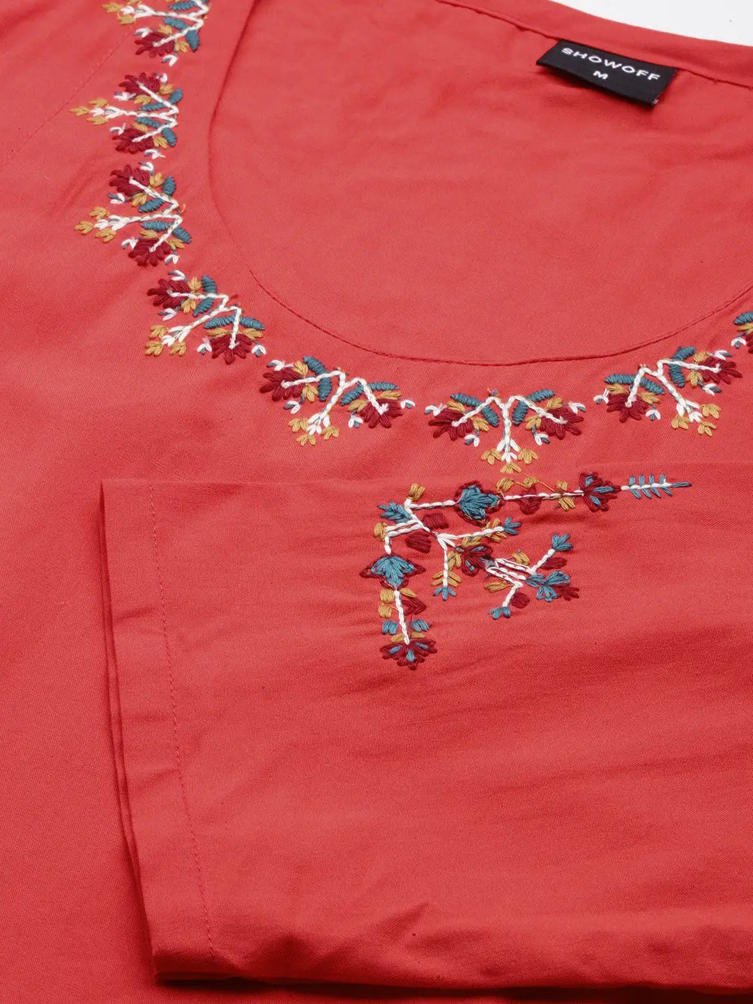 Women's Embroidered Red Straight Kurta - from SHOWOFFFF