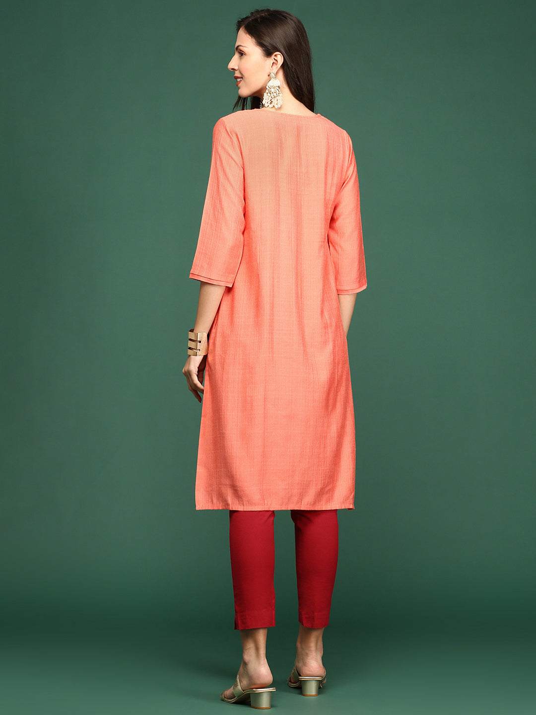 Women's Orange Solid Straight Kurta