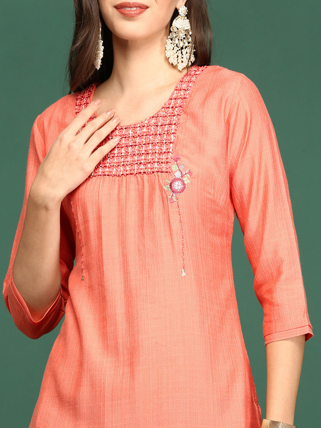 Women's Orange Solid Straight Kurta