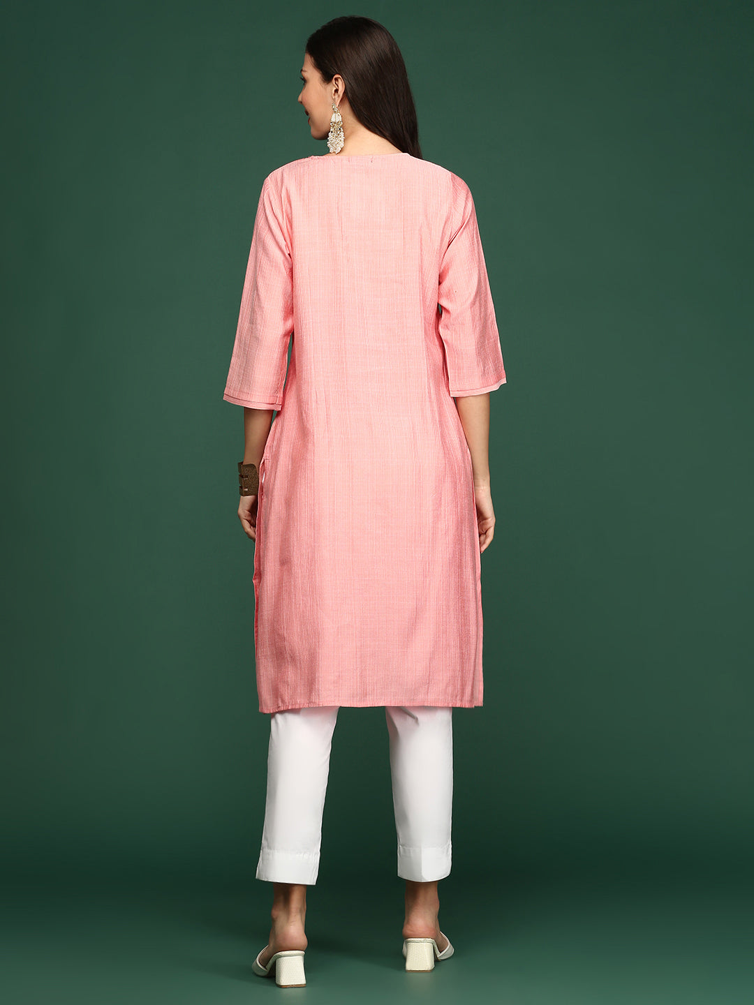 Women's Peach Solid Straight Kurta