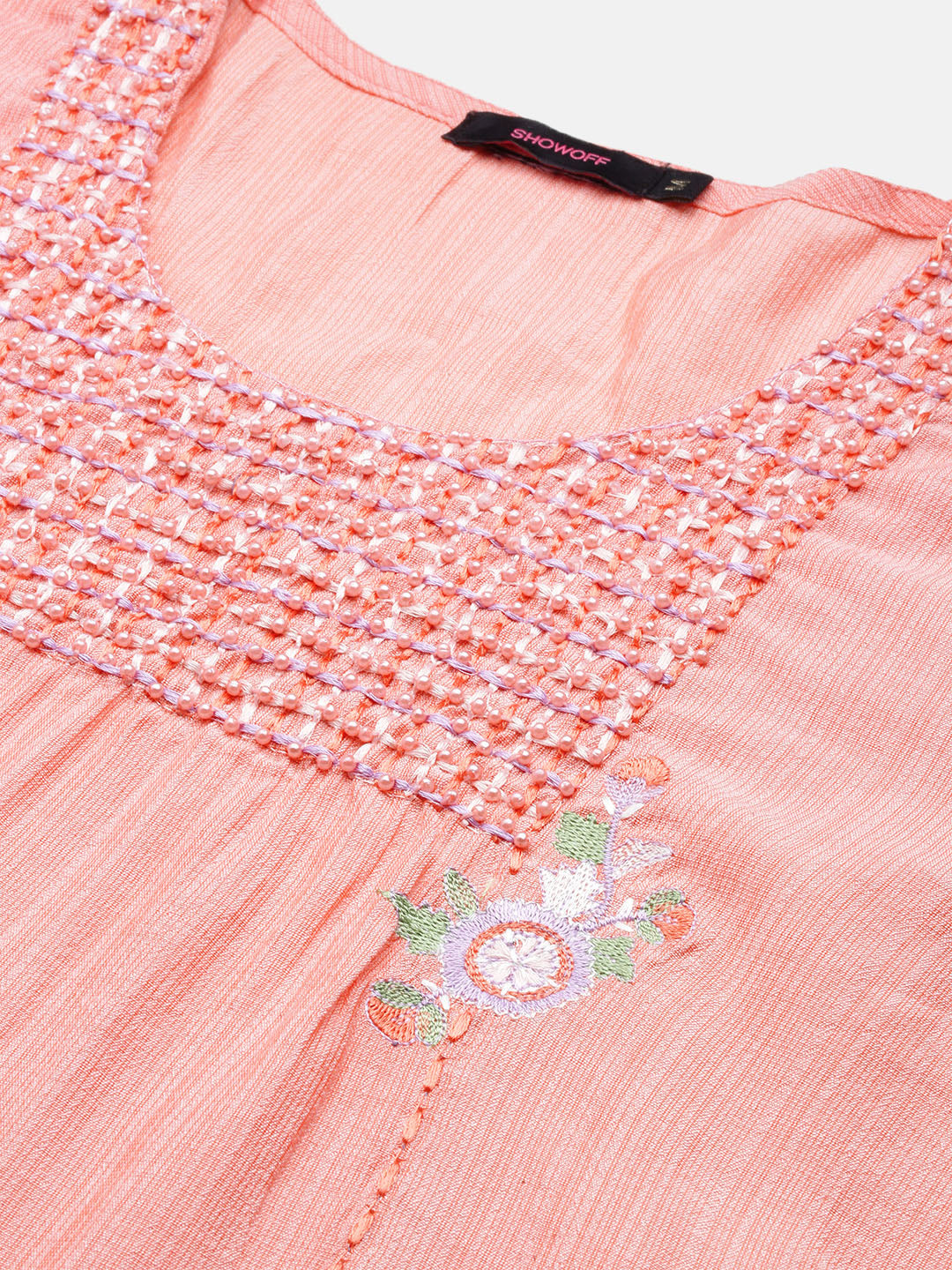 Women's Peach Solid Straight Kurta