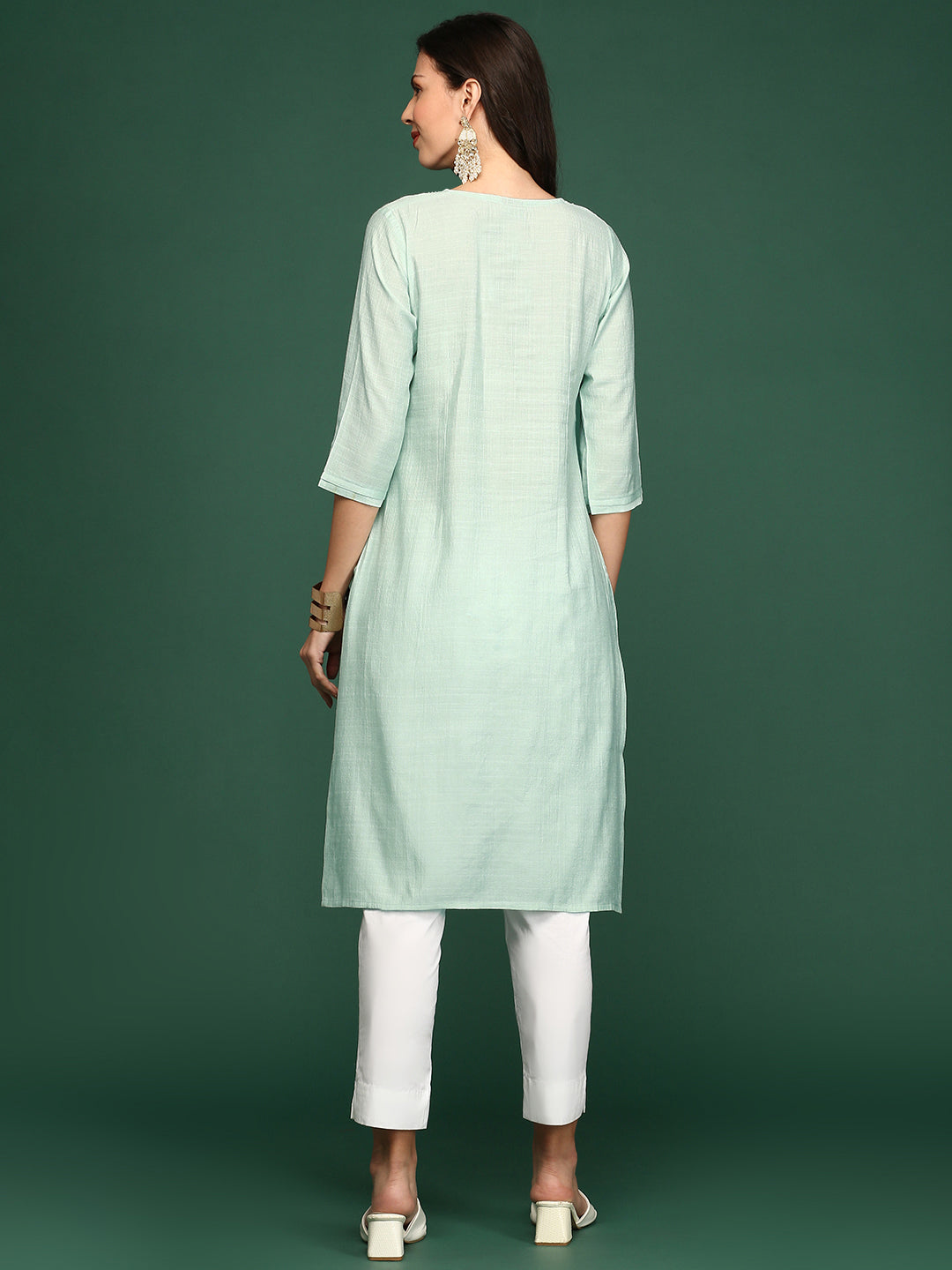 Women's Green Solid Straight Kurta