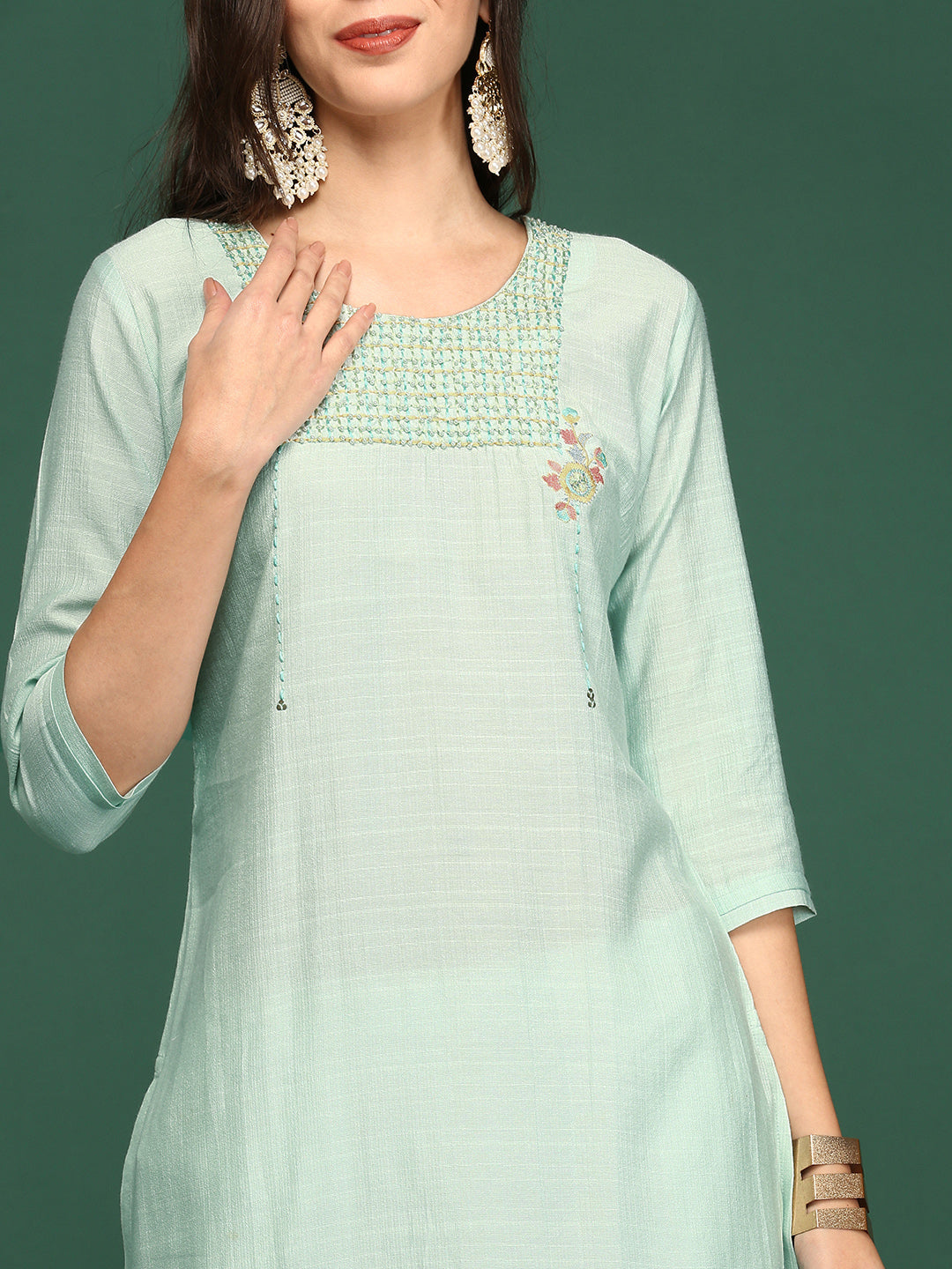 Women's Green Solid Straight Kurta