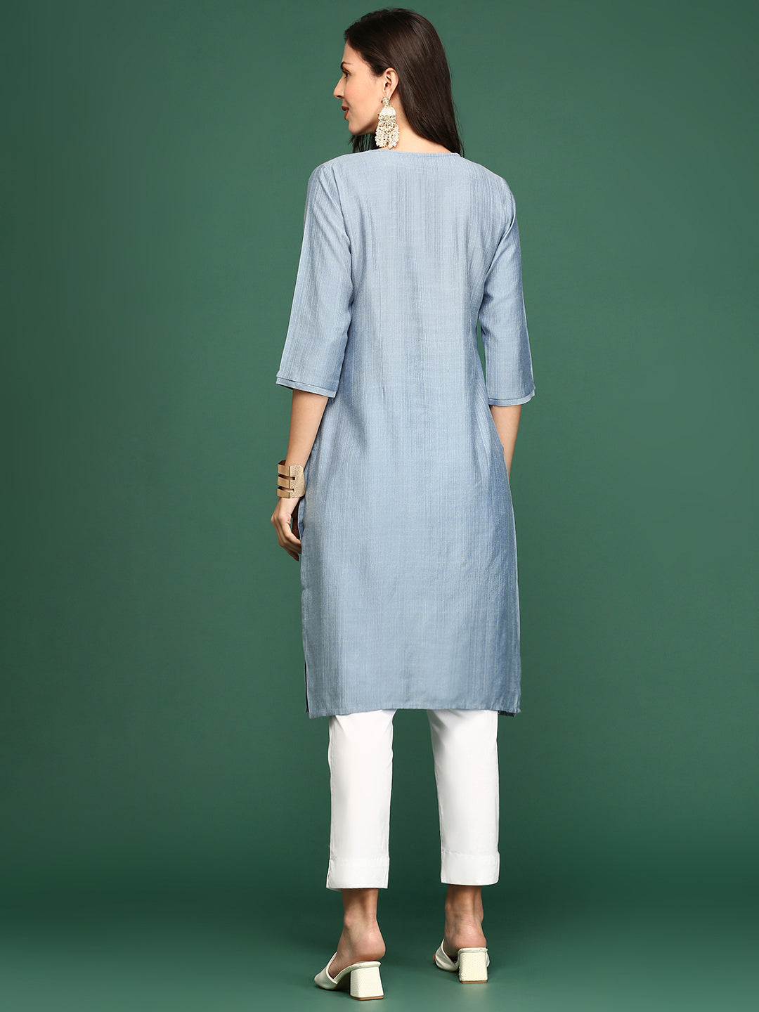 Women's Blue Solid Straight Kurta