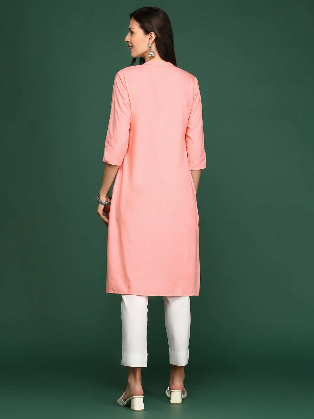 Women's Peach Solid Straight Kurta