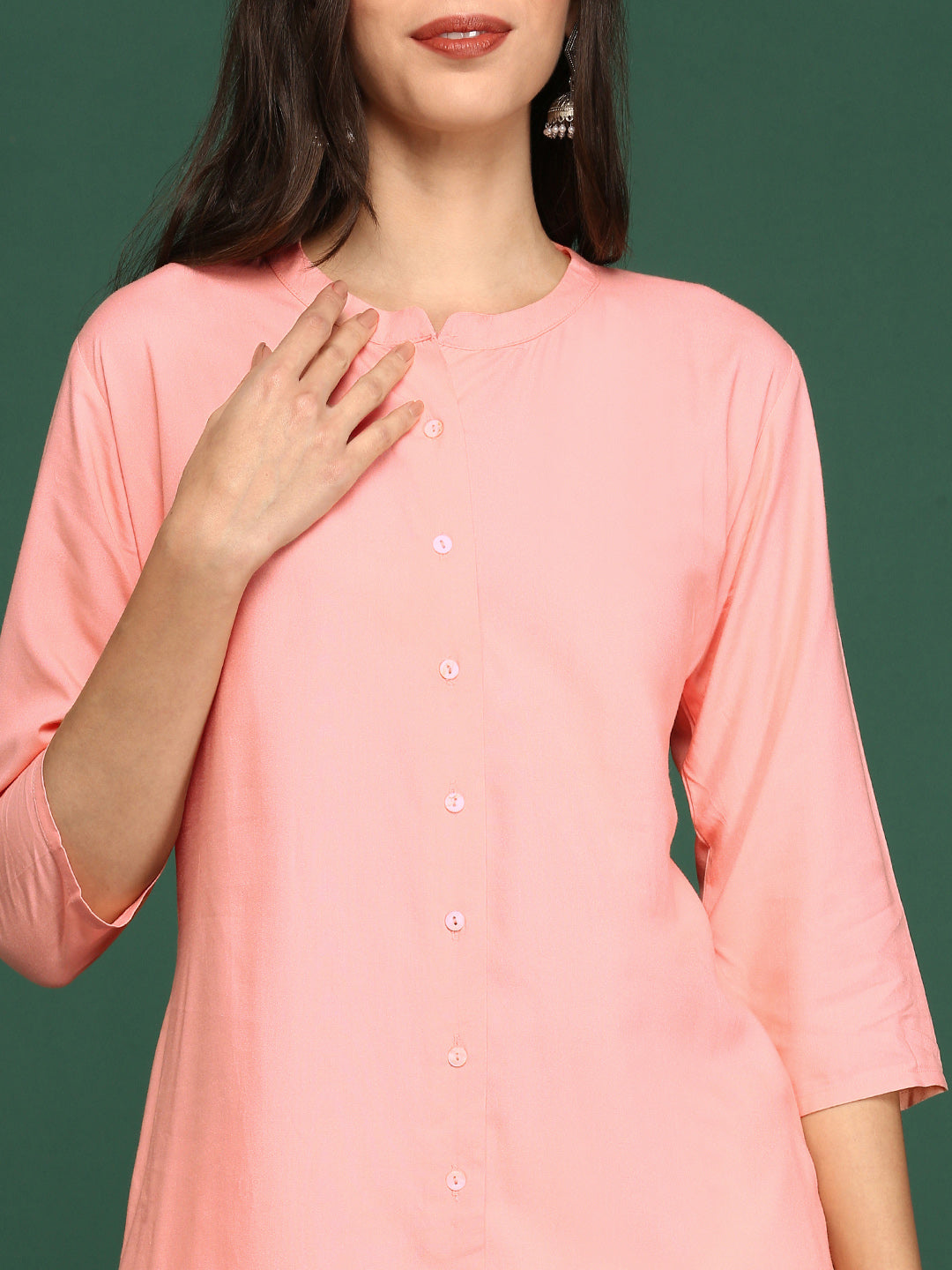 Women's Peach Solid Straight Kurta