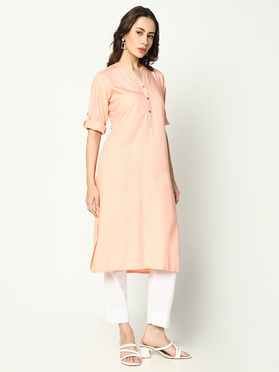 Women Peach Solid Straight Kurta