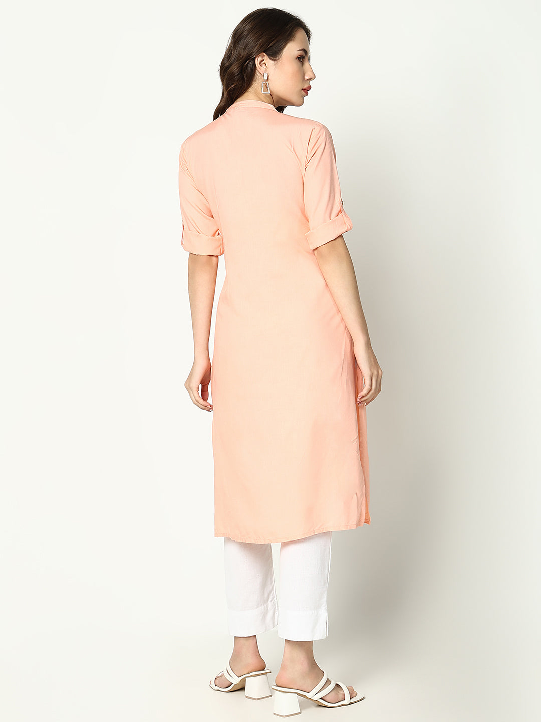 Women Peach Solid Straight Kurta