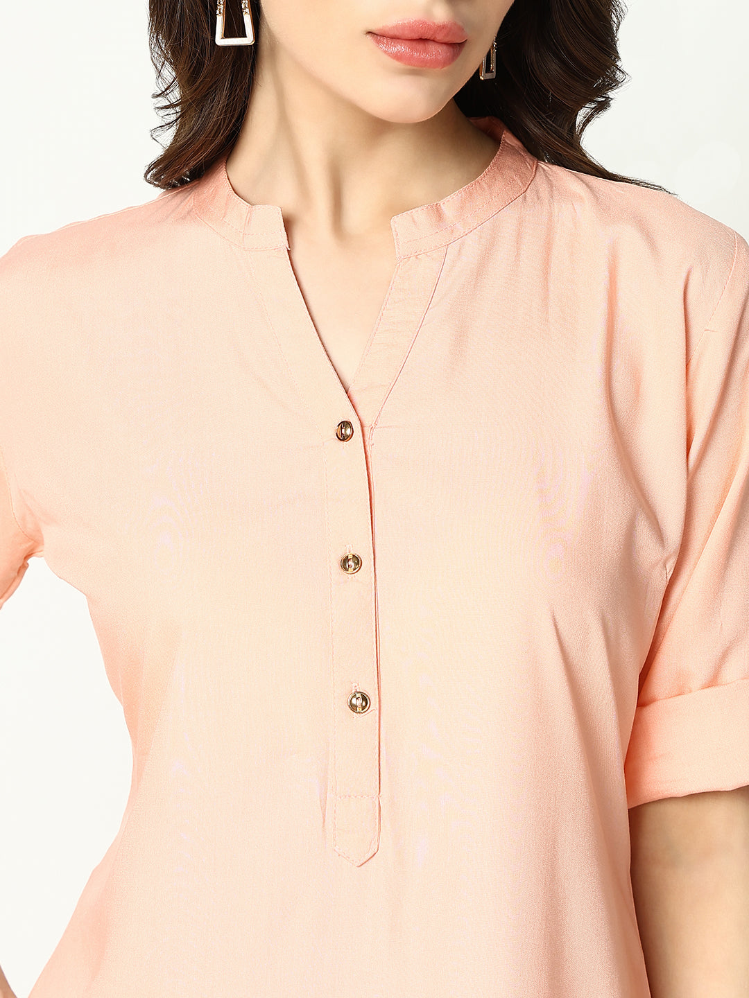 Women Peach Solid Straight Kurta